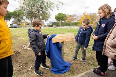 Les enfants dévoilent le panneau de plantation de l'olivier - Agrandir l'image 5 sur 5, fenêtre modale
